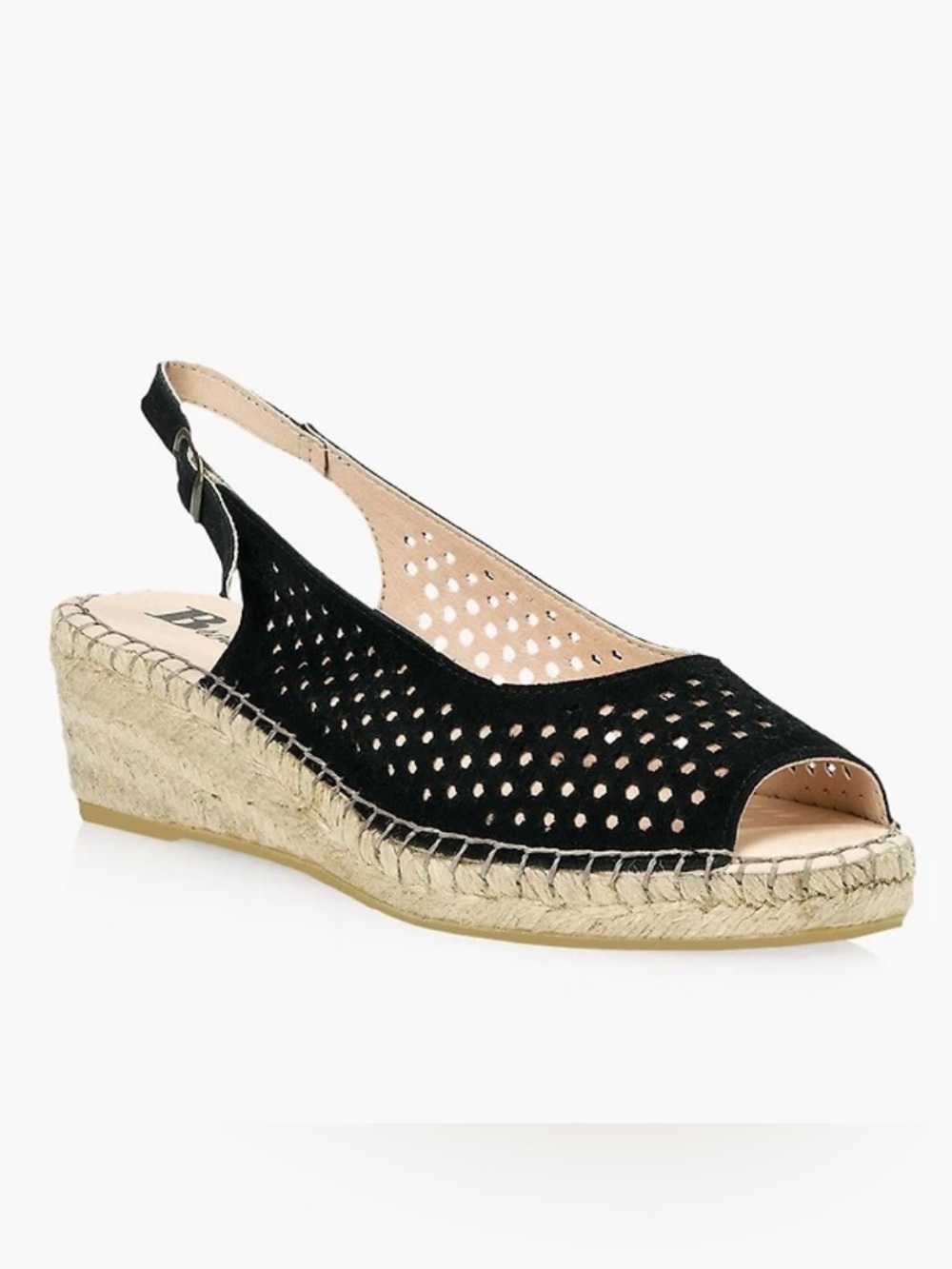 Browns Black Perforated Slingback Espadrilles Wedges Peep Toe 40